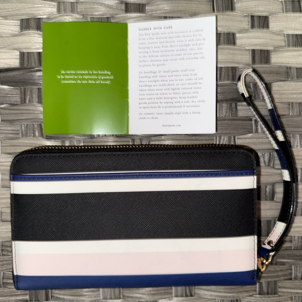 NWOT Kate Spade Striped Zip Around Wristlet Wallet – Navy, Pink, White, Black